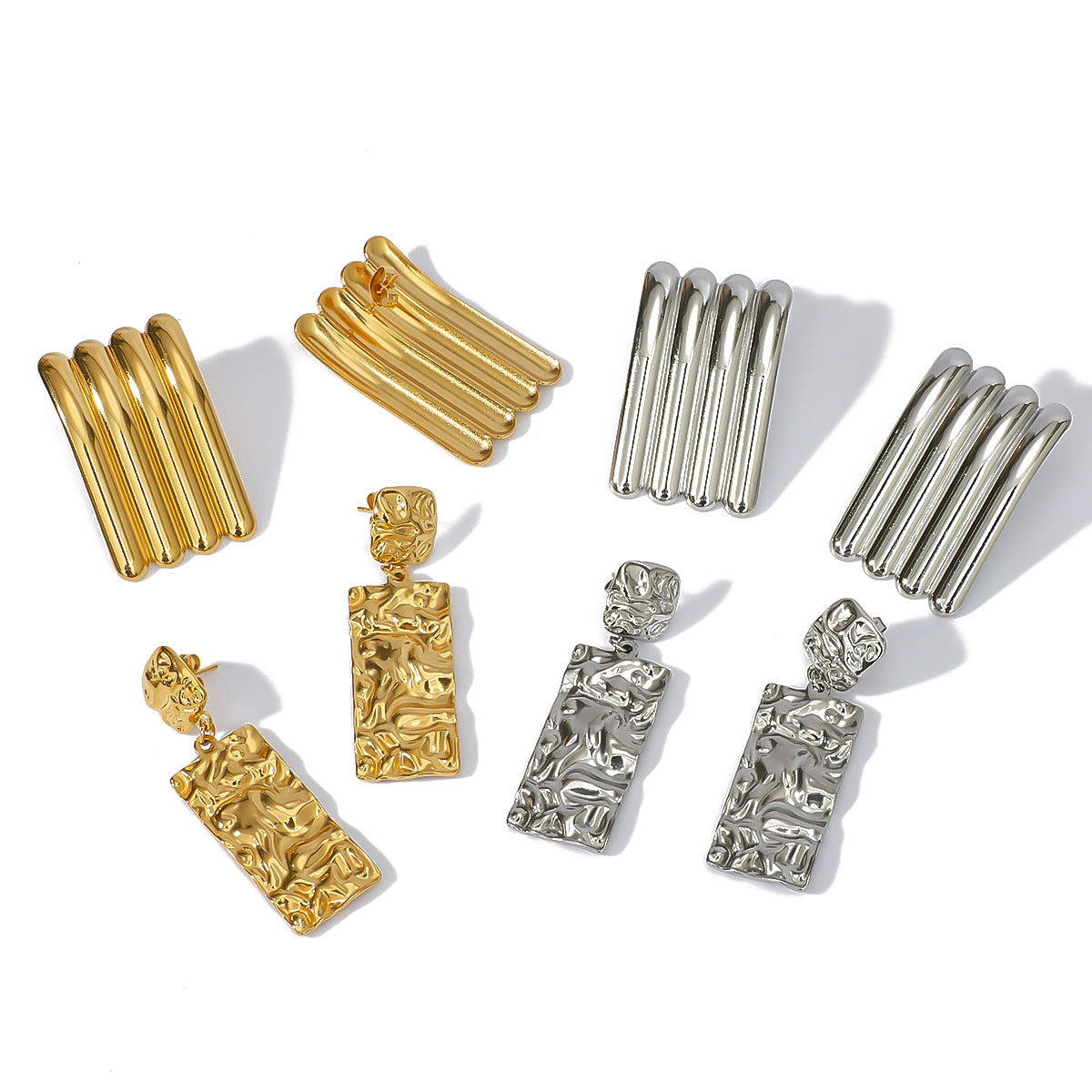 Wholesale Geometric Stripe Double Pendant Square Stainless Steel Hypoallergenic Color Preservation Earrings