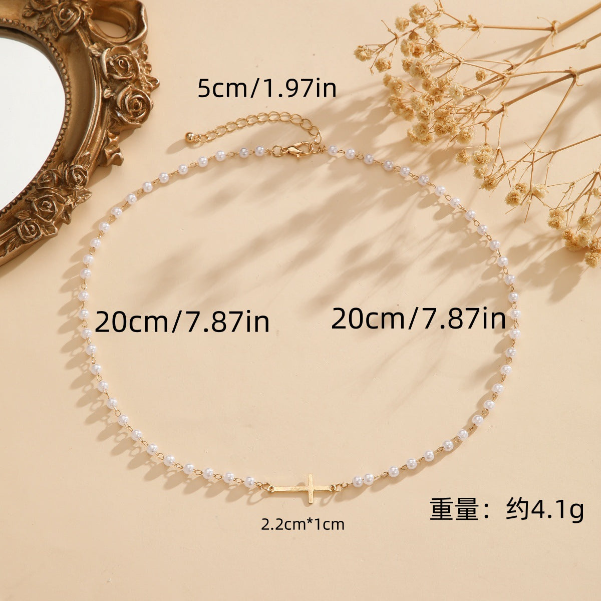Wholesale Electroplated Alloy Cross Pearl Necklace European Style Women' s Jewelry Accessory