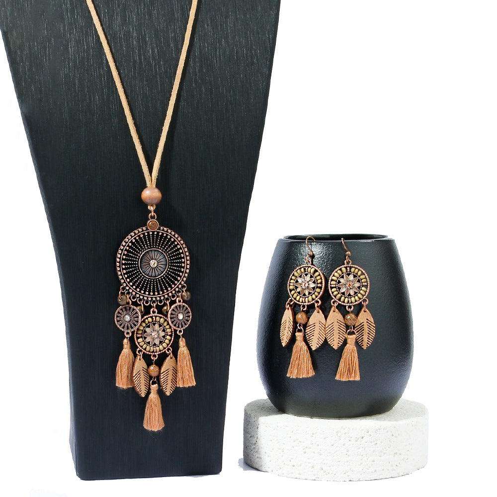 Wholesale Alloy Bohemian Geometric Hollow Earring and Necklace SetTrendy Jewelry Accessory for Everyday Wear
