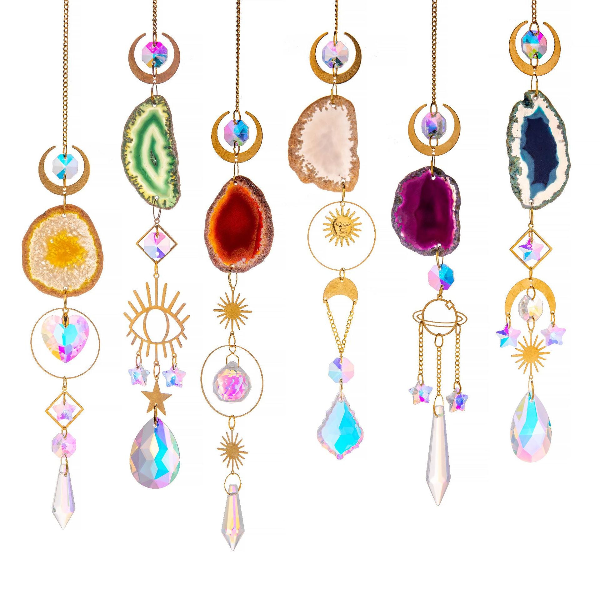 Wholesale  Raw Stone Agate Lighting Pendant Crystal Sun Catcher Prism Ball Wind Chimes Decoration