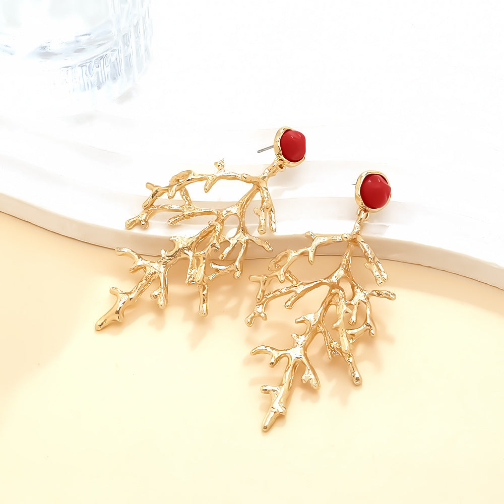 Wholesale  Concave and Convex Texture Coral Pendant Earrings