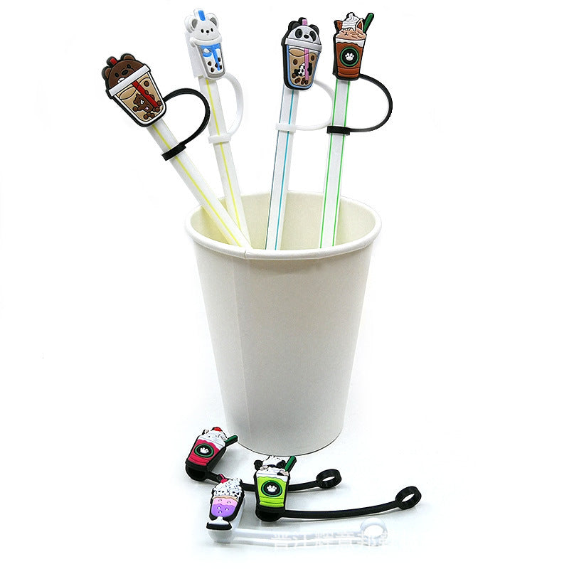 Wholesale 10PCS 7-8mm Cute Drink Straw Tube Cap Silicone Dust Cap Straw Decoration