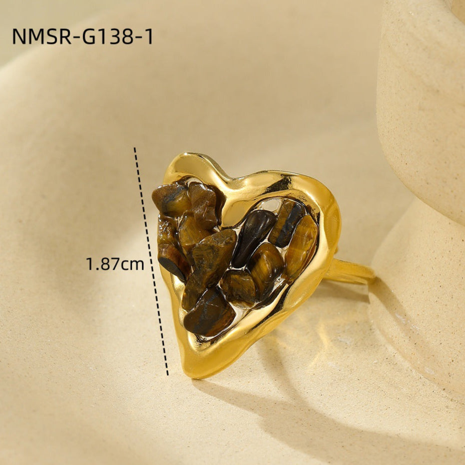 Wholesale  small stainless steel plated 18K gold love inlaid natural stone  ring