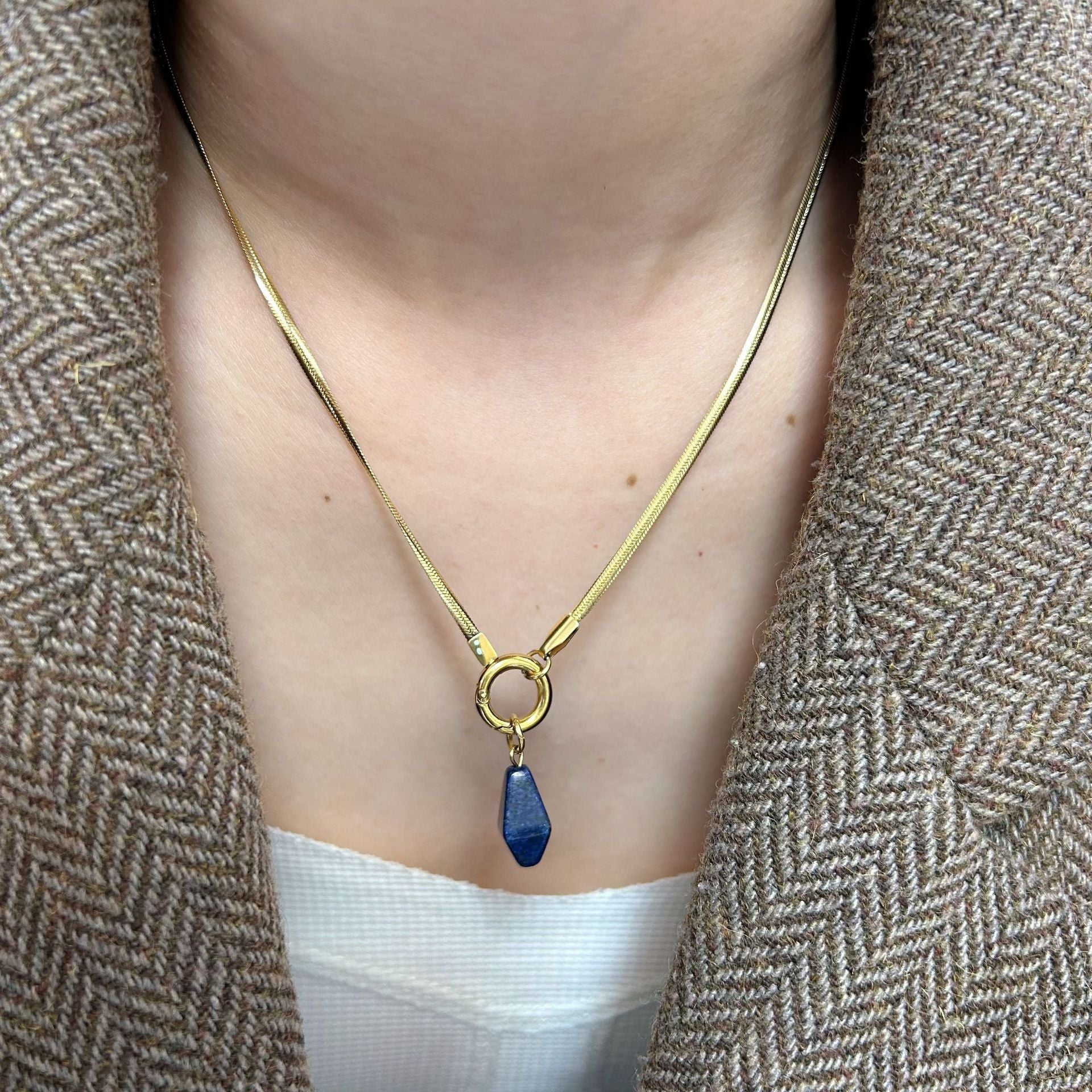 Wholesale  Green Stone Original Design Necklace Versatile Natural Retro Titanium Steel Necklace