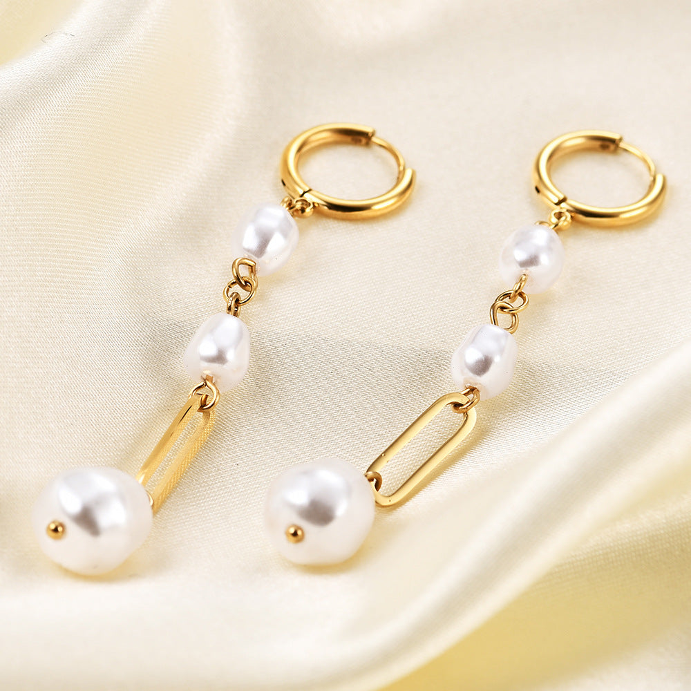 Wholesale pearl pendant geometric long tassel earrings