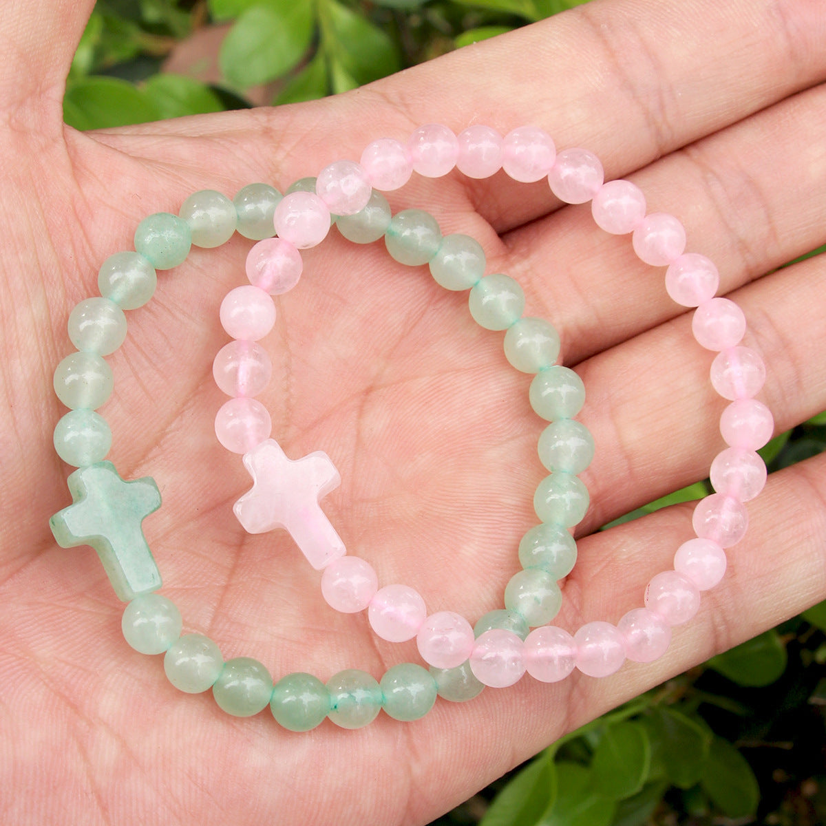 Wholesale Pink Crystal Cross Bracelet Natural Stone Beaded Jewelry Accessory for Everyday Wear