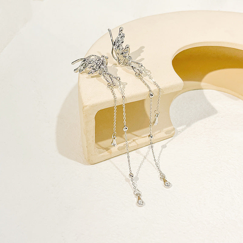 Wholesale  long tassel bow chain ear clip earrings