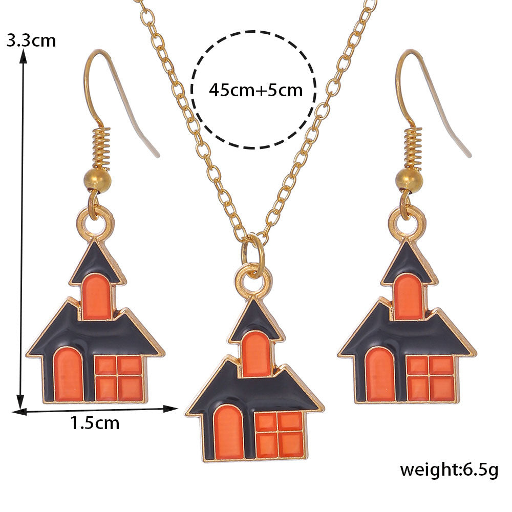 Wholesale Halloween Cartoon Funny Ring Ghost Earrings Necklaces Set ACC-NE-Zhey005