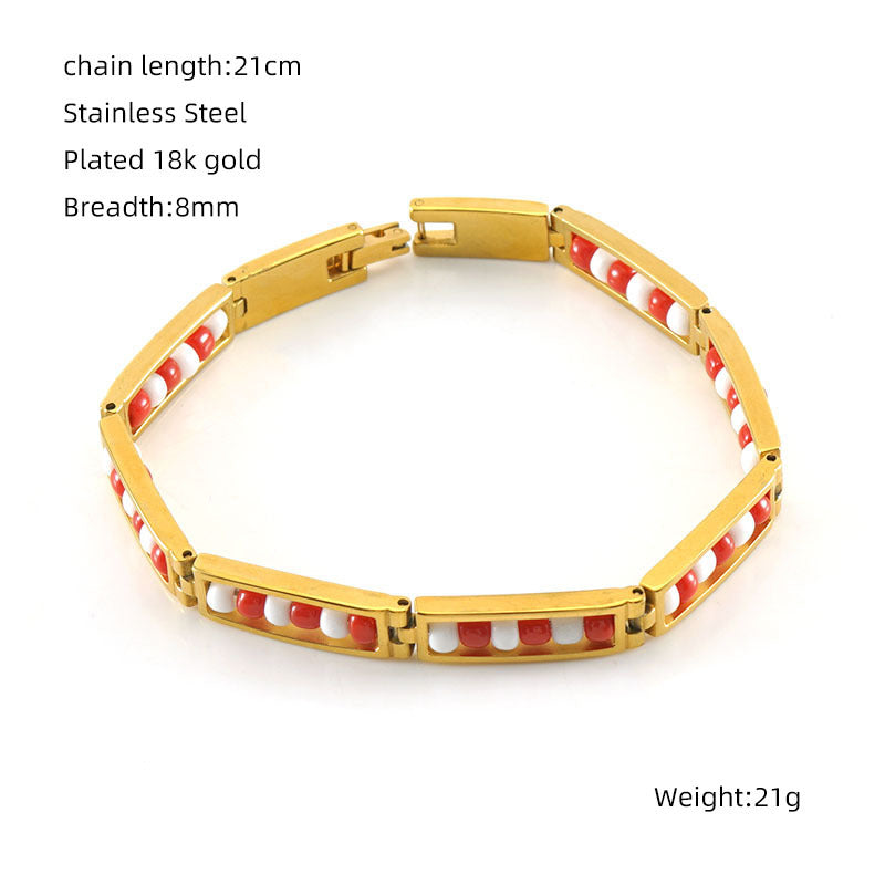 Wholesale 18K Stainless Steel Bead Bracelet Gold Titanium Steel ACC-BT-Zhongy001