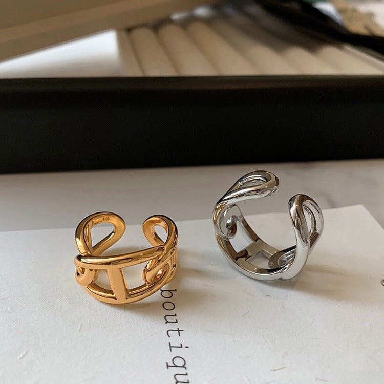 Wholesale Copper Plated 18K Gold Exaggerated Polished Geometric Open Rings ACC-RS-Miye001