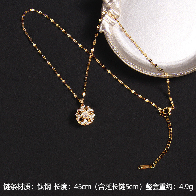 Wholesale Zircon Four Leaf Clover Necklace Care Bear Pendant Titanium Steel Heart Necklace ACC-NE-Rongc014