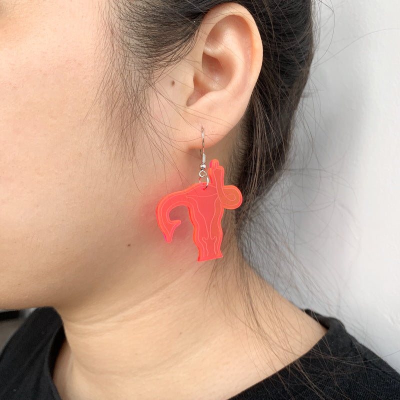 Wholesale  classic retro black rose red female uterus human organs acrylic earrings