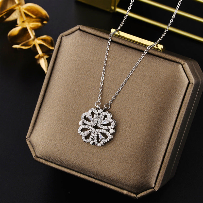 Wholesale Diamond Small Heart Love Four-leaf Clover Necklace ACC-NE-KuCai013