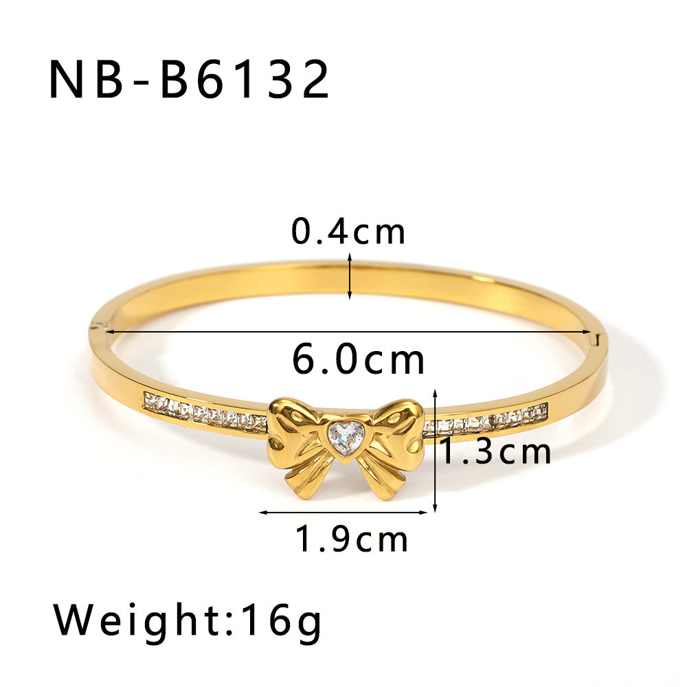Wholesale Bow Inlaid Zircon Asymmetric Stainless Steel 18k Gold Plated Buckle Bracelet ACC-BT-XinY028