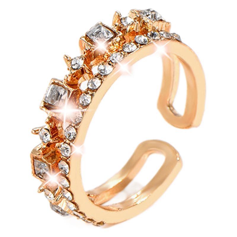 Wholesale  Light Luxury Shiny Micro-inlaid Rhinestone Double-layer Opening Ring