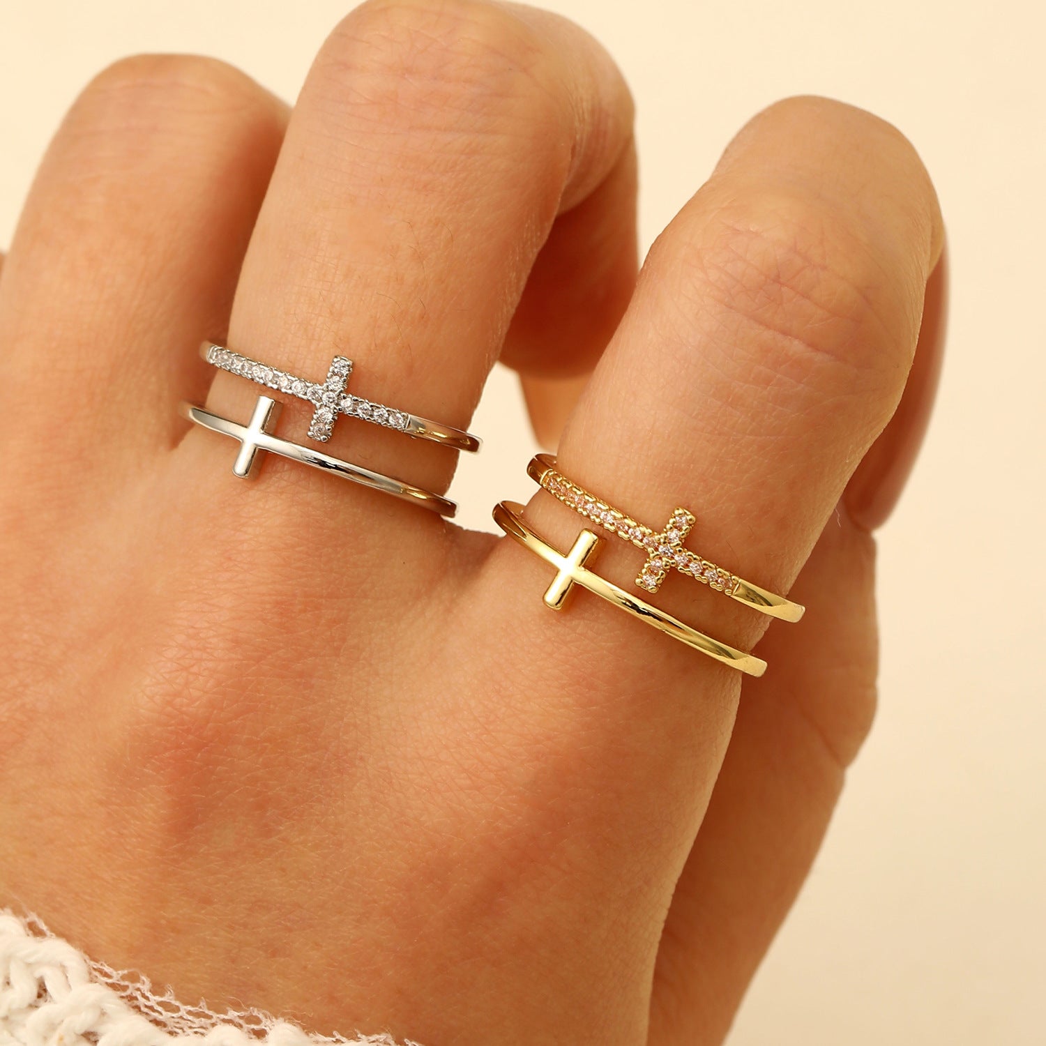Wholesale Double Cross Open Ring In Gold Copper Geometric Unisex Jewelry Accessory For Everyday Wear And Gifts