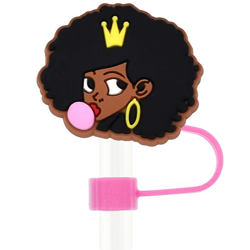 Wholesale Random 100pcs Black Girls 10mm PVC Soft Straw Tube Cap  ACC-SCR-RYY111