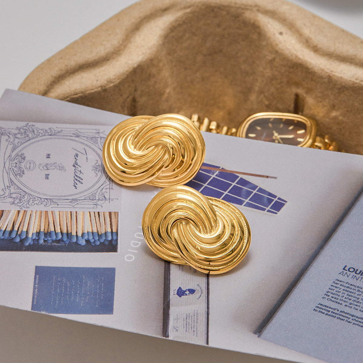 Wholesale 18K Gold Stainless Steel Spiral Wrap Earrings