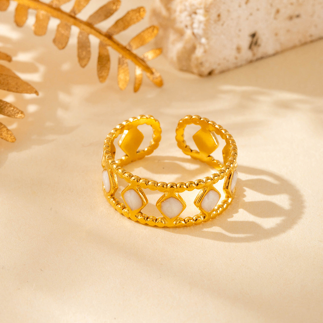 Wholesale  Retro   All-match Titanium Steel Diamond Pattern Opening Adjustable Ring