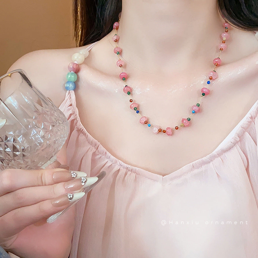 Wholesale Light Luxury Sweet Glass Bead Necklace
