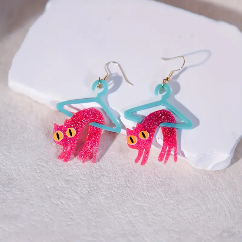 Wholesale Cartoon pink cat with glitter earrings