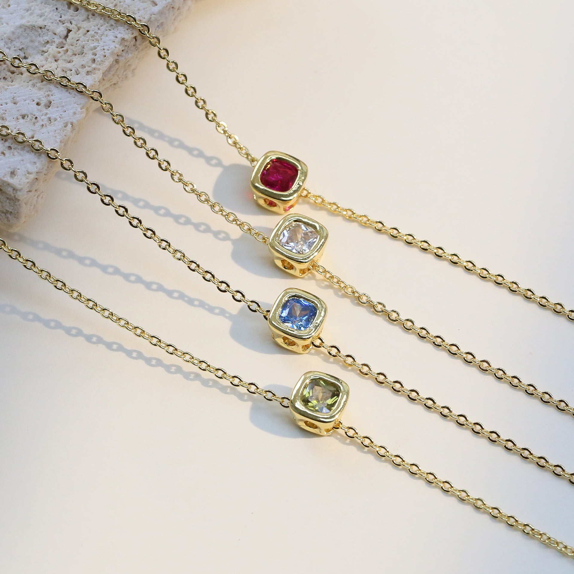 Wholesale Colorful geometric square zircon clavicle pendant necklace