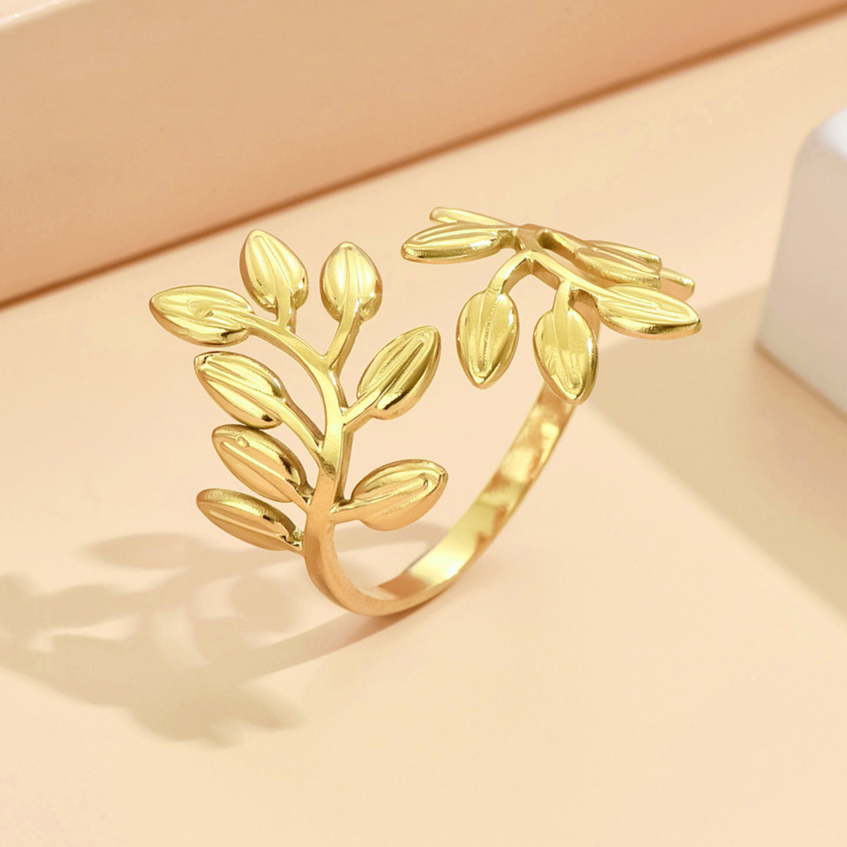 Wholesale Gold Plated Leaf Adjustable Stainless Steel Rings ACC-RS-MiYi001