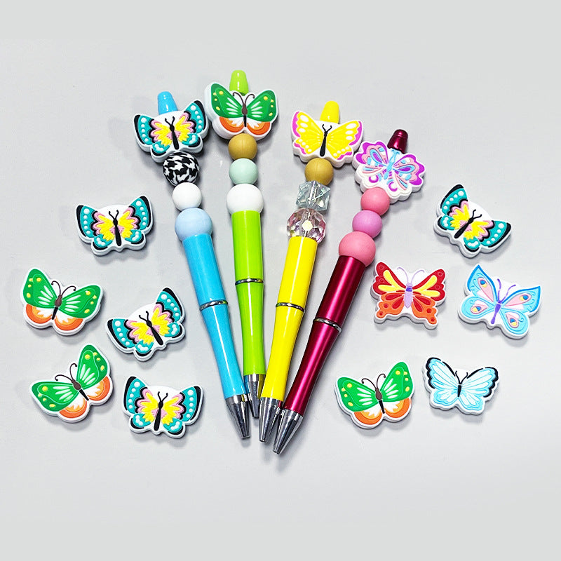 Wholesale Random 10pcs Cartoon Butterfly PVC Soft Glue Focal Beads DIY Beaded Pen Accessories