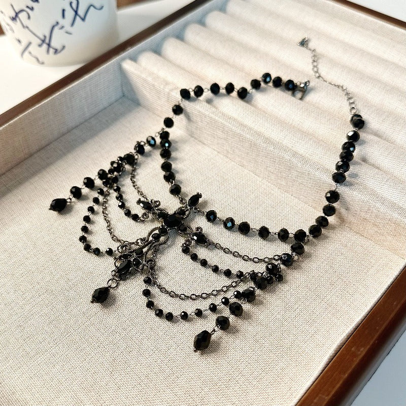Wholesale Multi-layer Black Crystal Beaded Hollow Baroque Necklace
