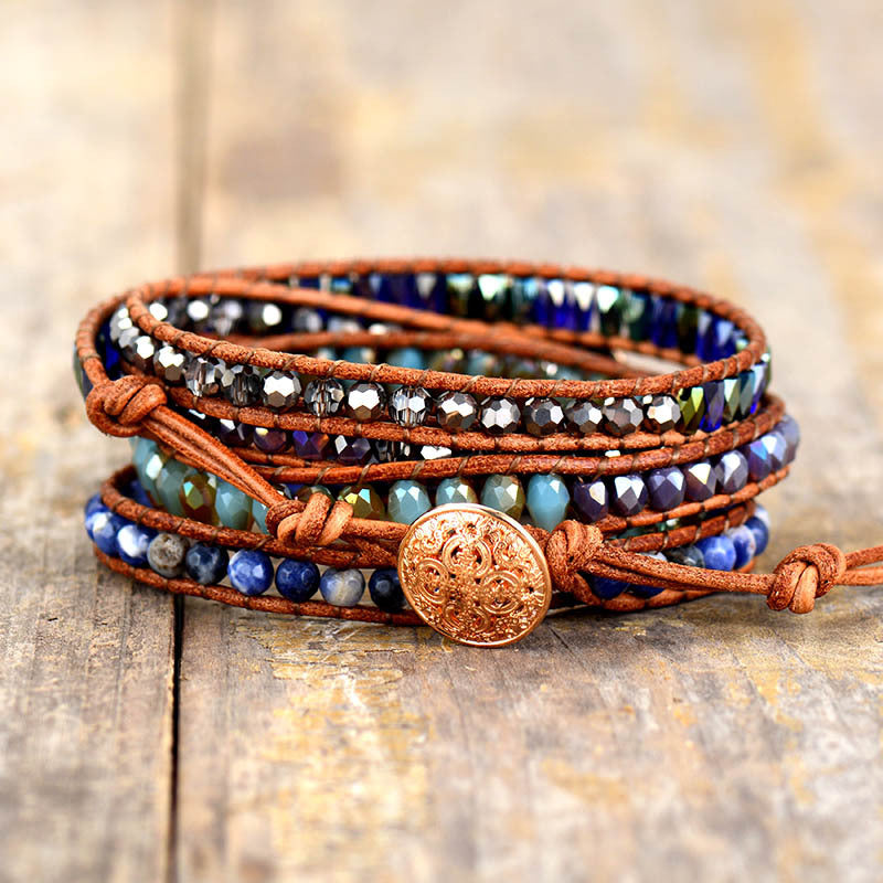 Wholesale Natural Stone Lapis Lazuli Cowhide Rope Braided Multi-layer Bracelet ACC-BT-LZ006