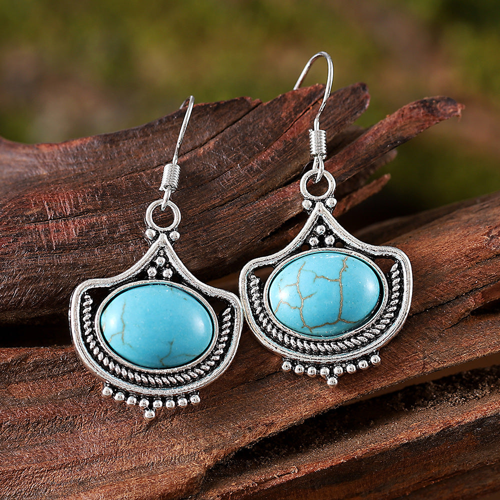Wholesale Zinc Alloy Geometric Oval Gemstone Drop Earrings And Necklace Set Fashion Jewelry Accessory For Boutique Resale