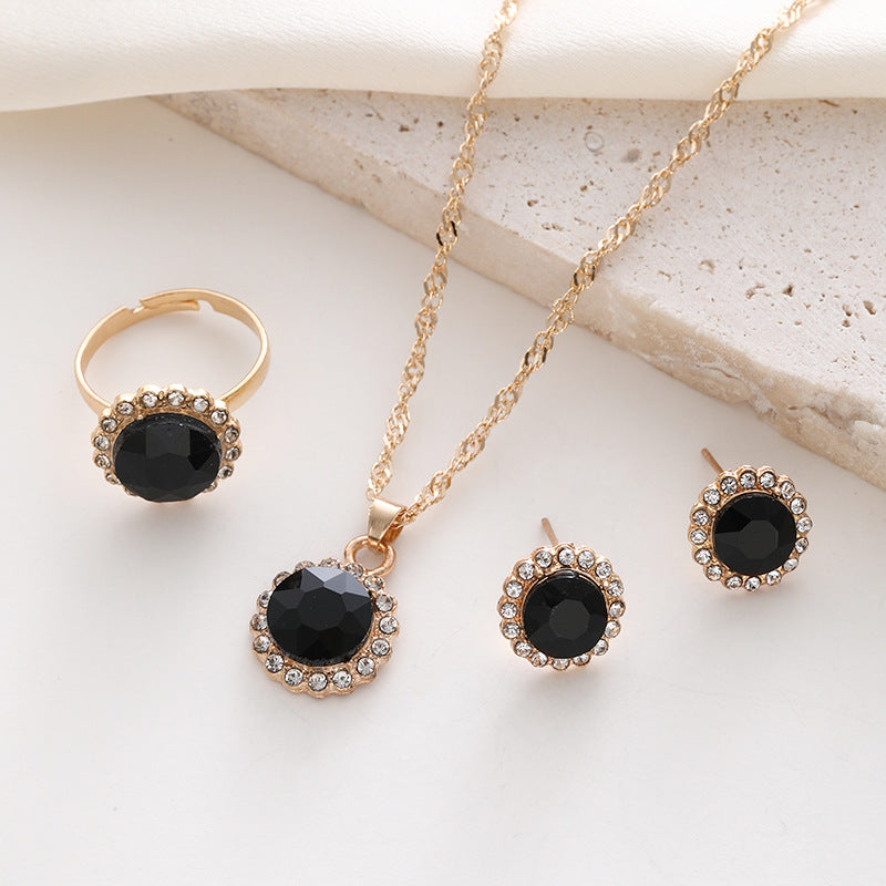 Wholesale Round Diamond Zircon Rhinestone Necklace Earrings Ring Sets ACC-NE-ChaoKai005