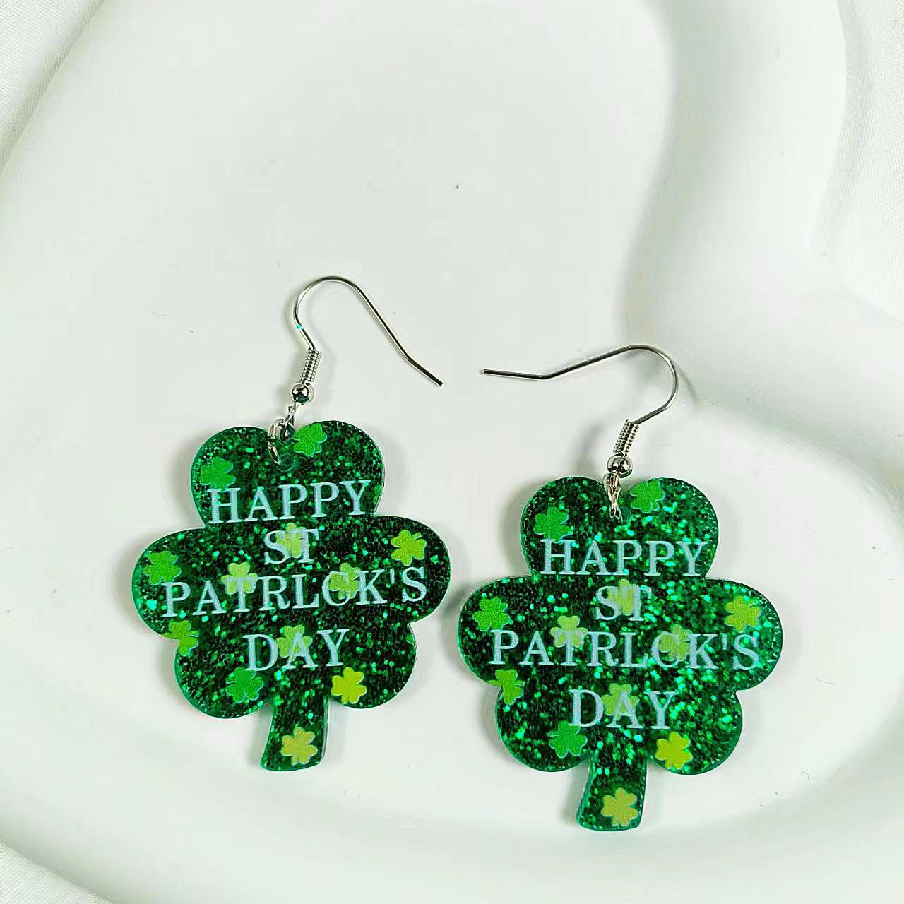 Wholesale Cross St. Patrick's Day Shamrock Acrylic Earrings