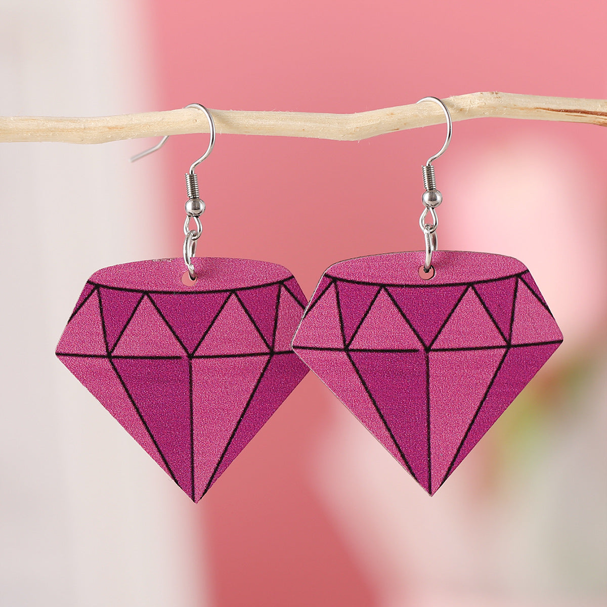 Wholesale  Valentine's Day Diamond Shape Love Pendant  Wooden Double-sided Earrings