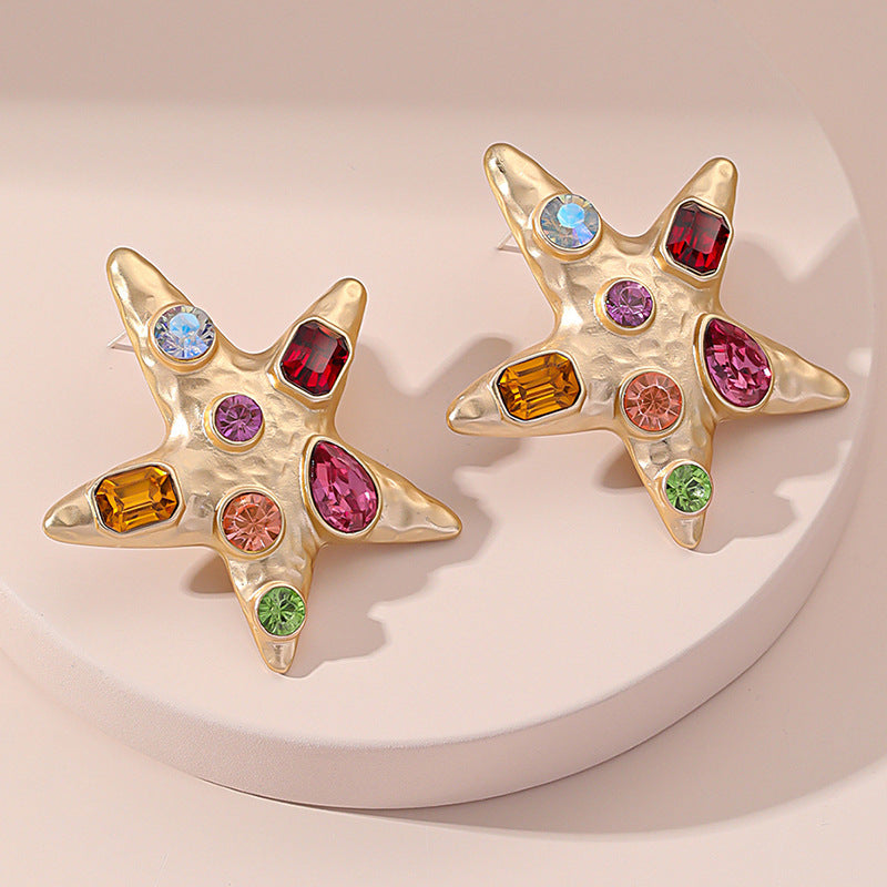 Wholesale Starfish Stud Earrings Alloy Diamond Design Fashion Jewelry Gift