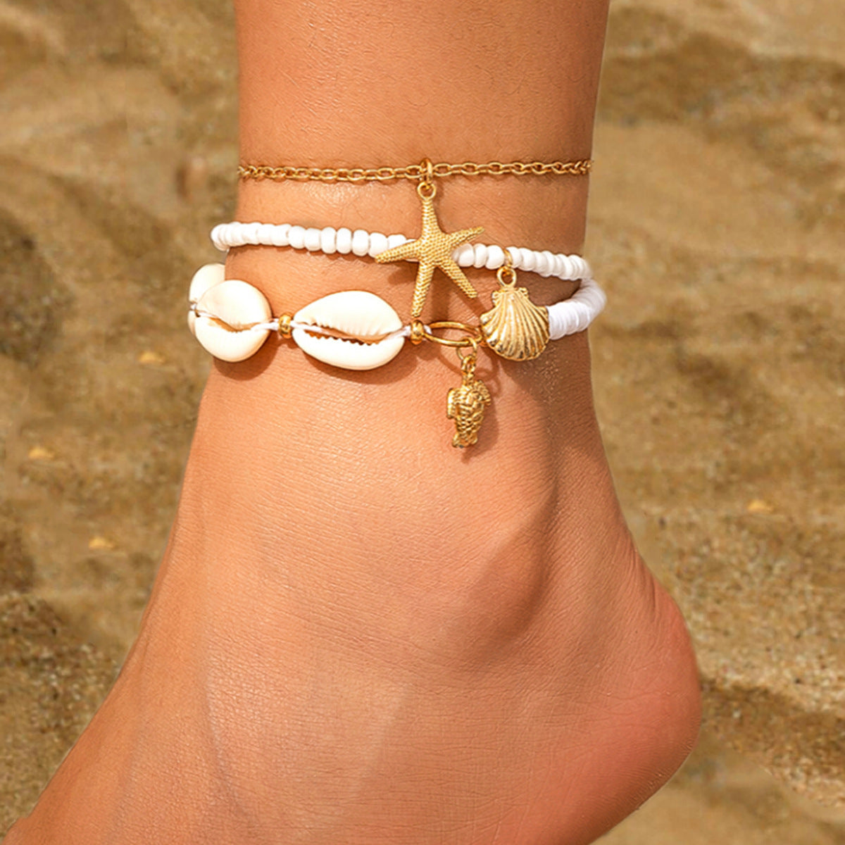 Wholesale  Shell Rice Beads Turquoise Stone Anklets