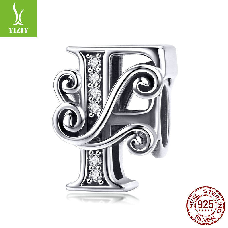 Wholesale 26 Letters DIY Beaded Bracelet Accessories Inlaid with Zircon Sterling Silver Beads Charms ACC-CHS-YinZhiyun001