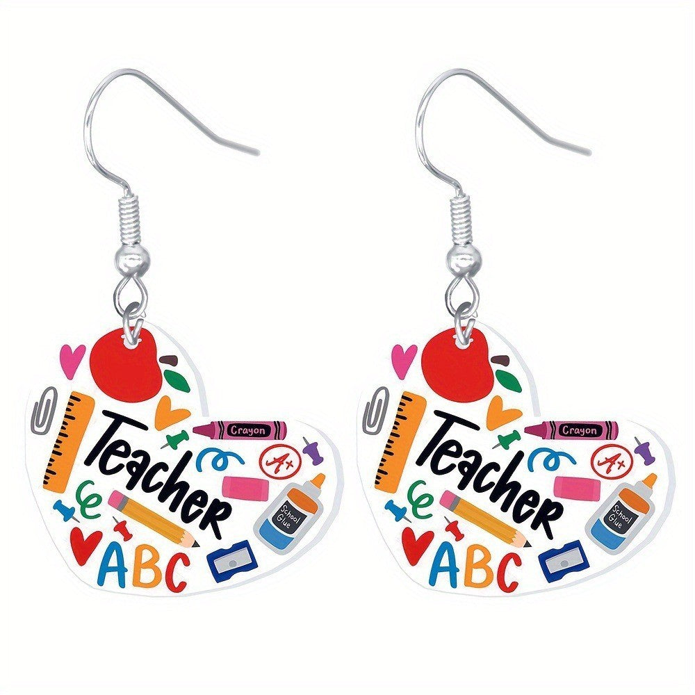 Wholesale Back to School Acrylic cartoon fruit apple letter graffiti earrings