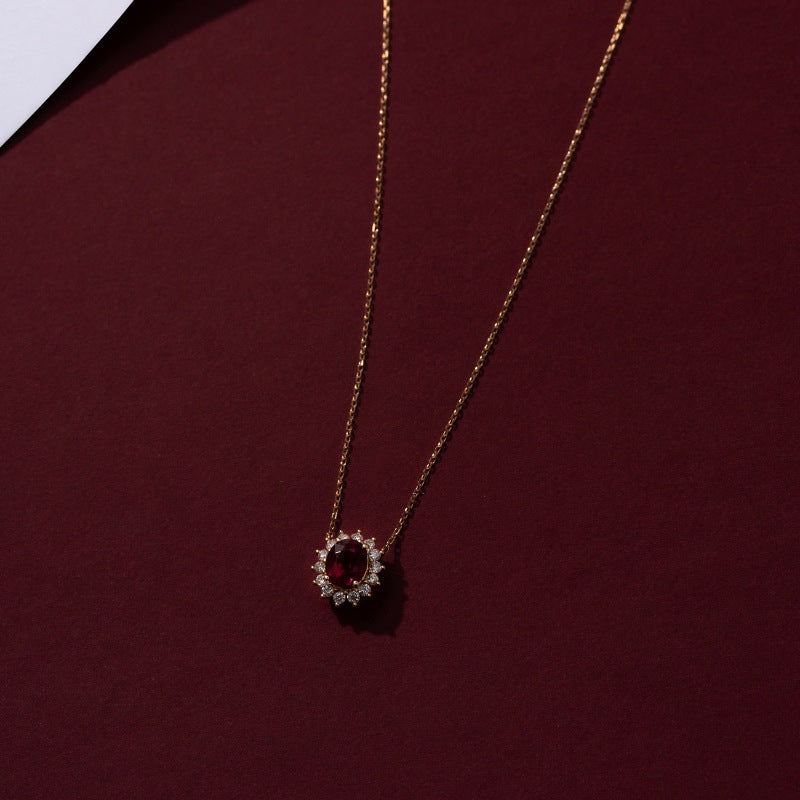 Wholesale 925 Silver 18K Gold Plated Red Stone Pendant Necklace Vintage Geometric Cross Chain Jewelry Accessory Boutique Resale