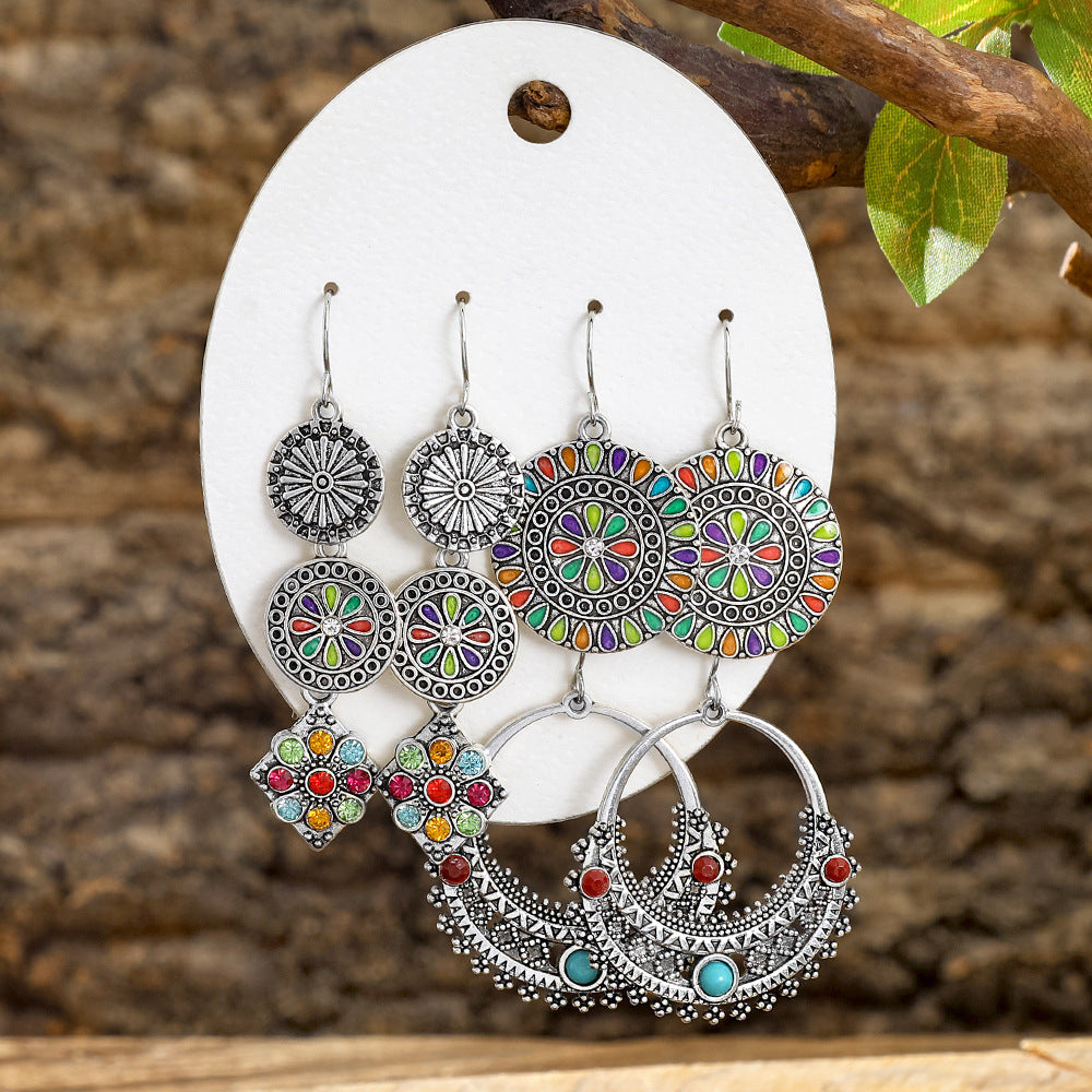 Wholesale Turquoise Tassel Earrings Set - Bohemian Ethnic Style
