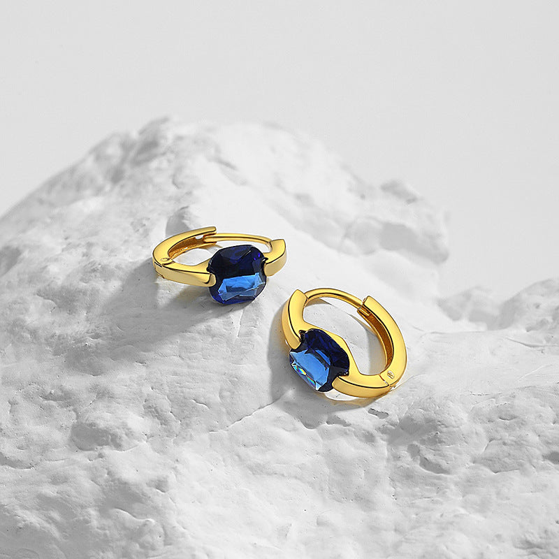 Wholesale 925 sterling silver ear clips light luxury retro square color zircon earrings