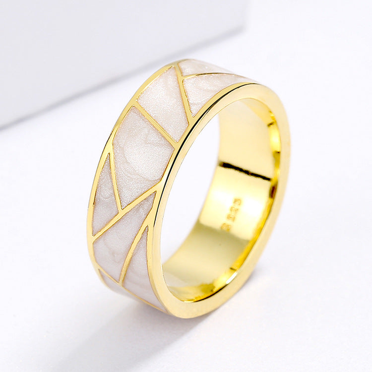 Wholesale  Retro  Enamel Ring Plated with 18K Gold  Geometric Texture Zircon Ring