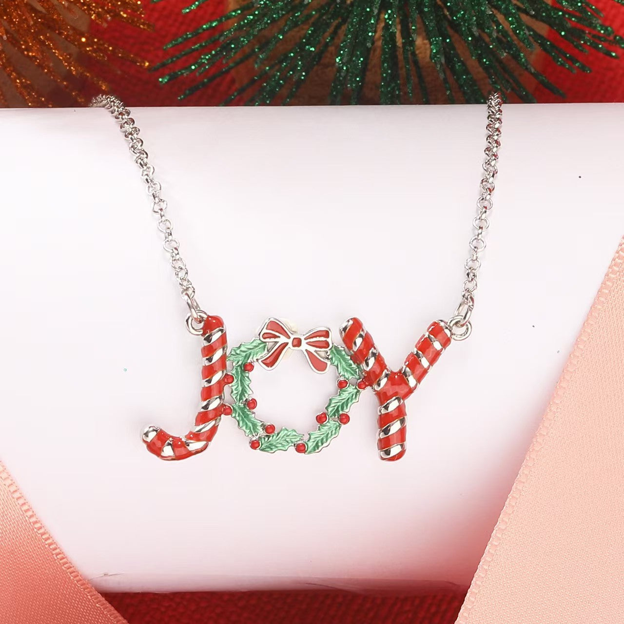 Wholesale Christmas Stereo Letter Oil Dripping Necklace