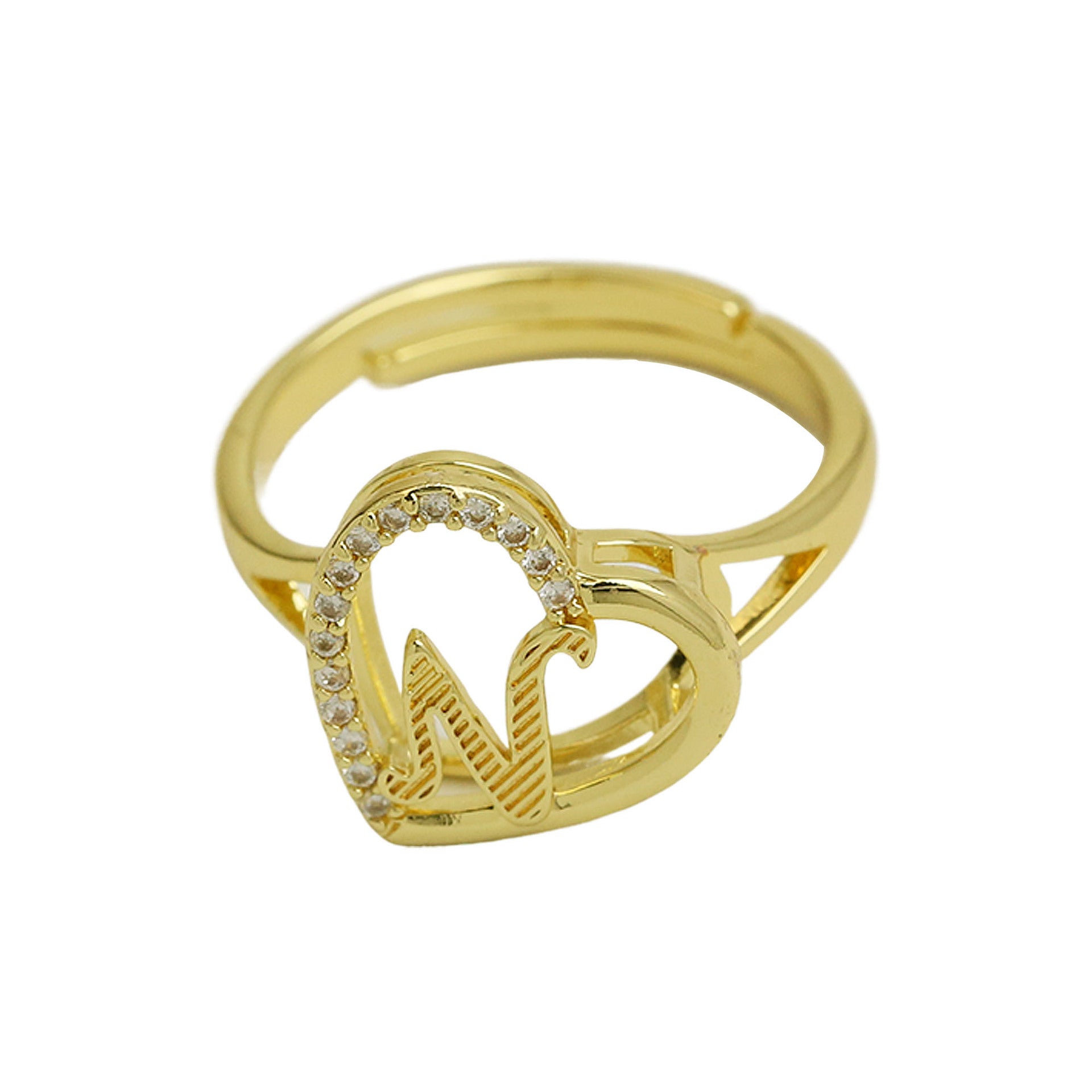 Wholesale  white gold heart-shaped love texture hollow 26 grass English letters open heart ring
