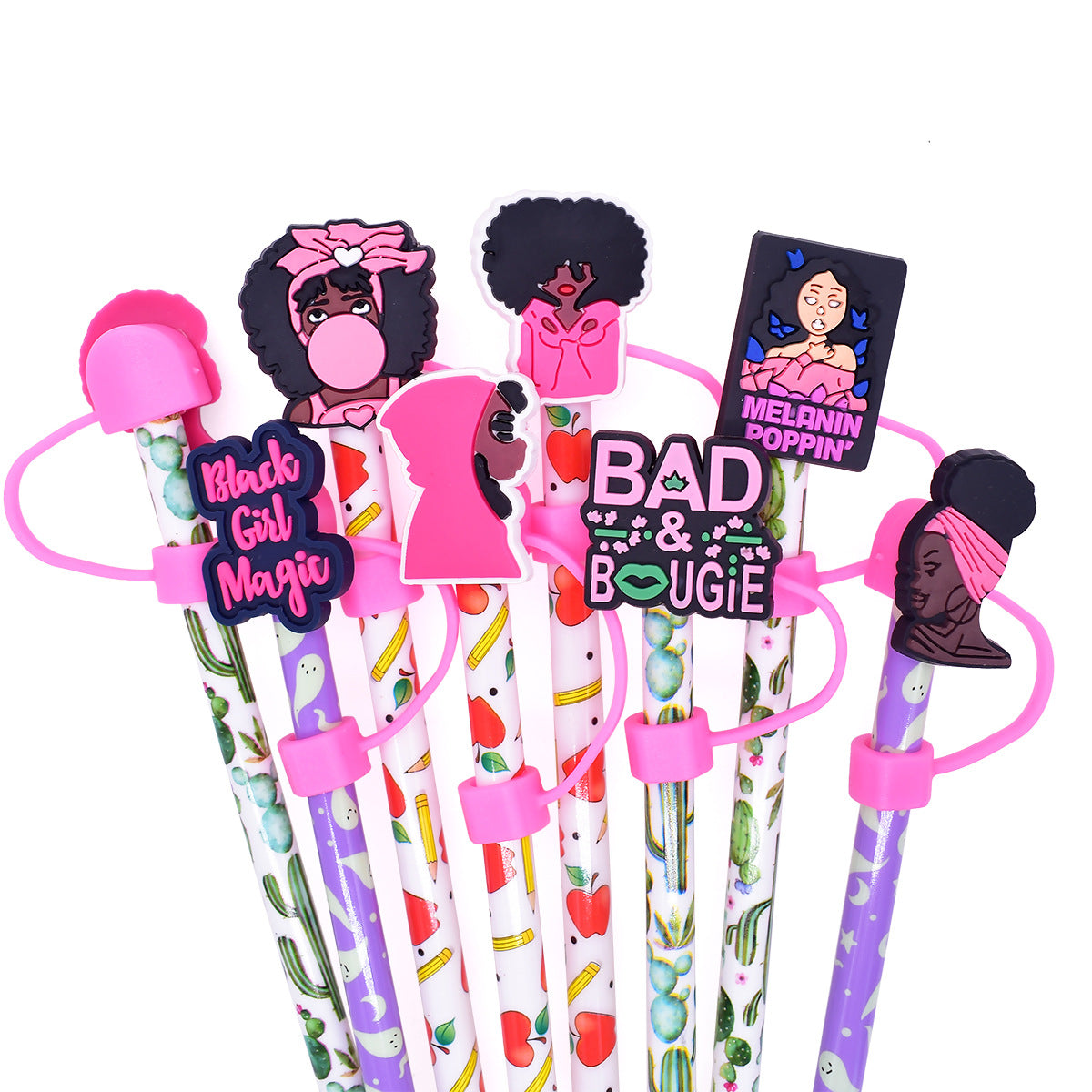 Wholesale Random 100pcs Cartoon Straw Tube Cap 10mm Soft Glue Straw Decoration Straw Cover ACC-SCR-RYY037