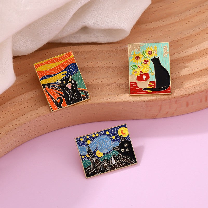 Wholesale Oil Painting Series Brooch Set Starry Sky Sunflower ACC-BCH-QiHe003