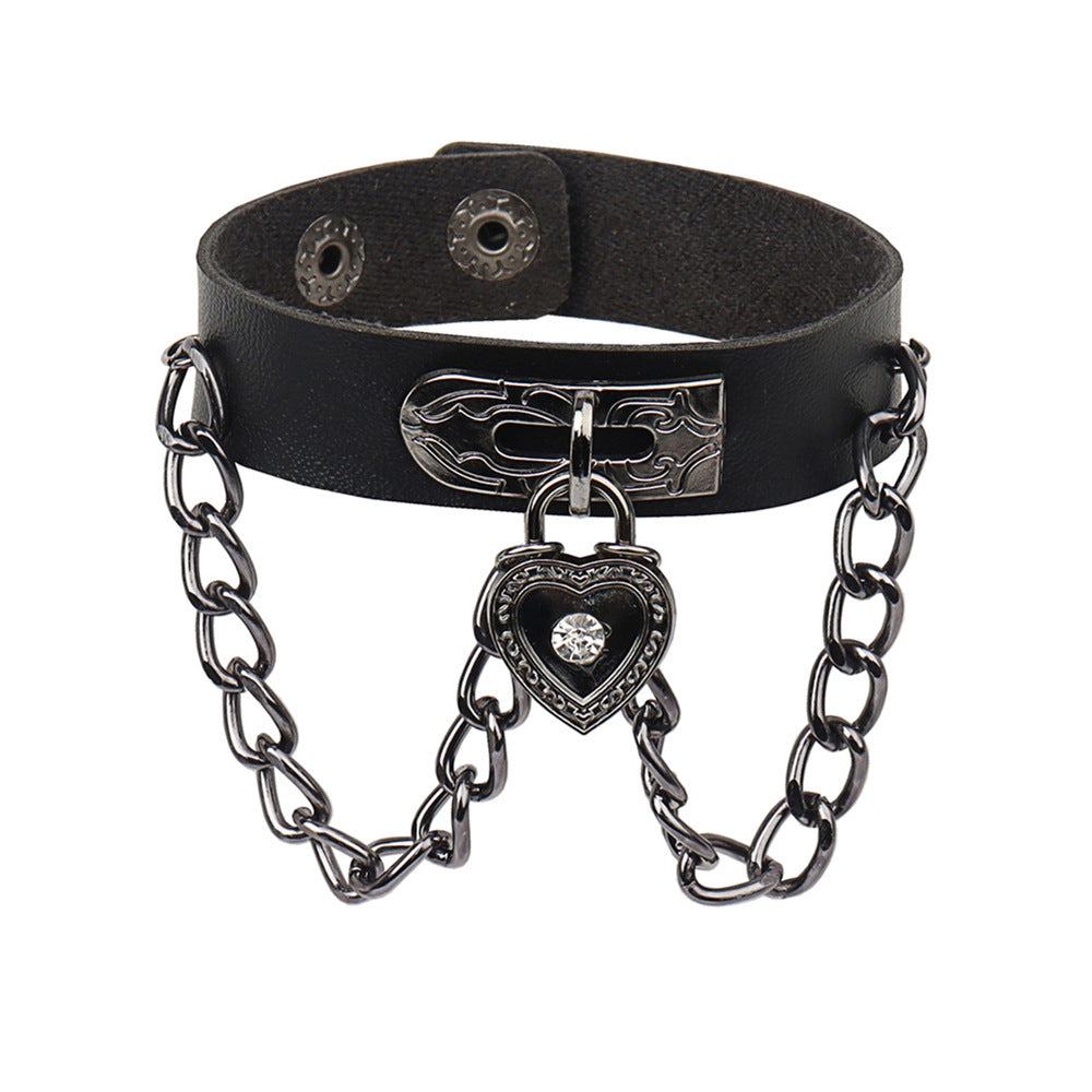 Wholesale Punk Heart Lock Leather Bracelet