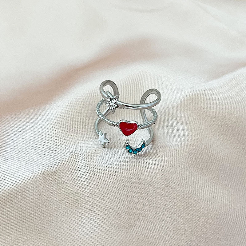 Wholesale creative design stainless steel opening adjustable color dripping star Moon Love Ring