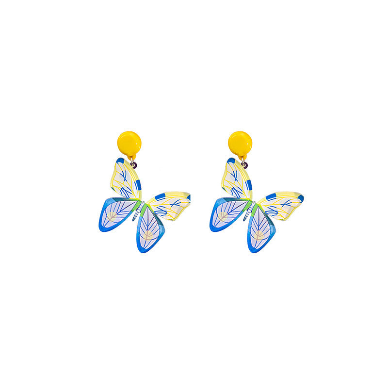Wholesale Oil painting blue flower minimalist fresh graffiti acrylic summer earrings
