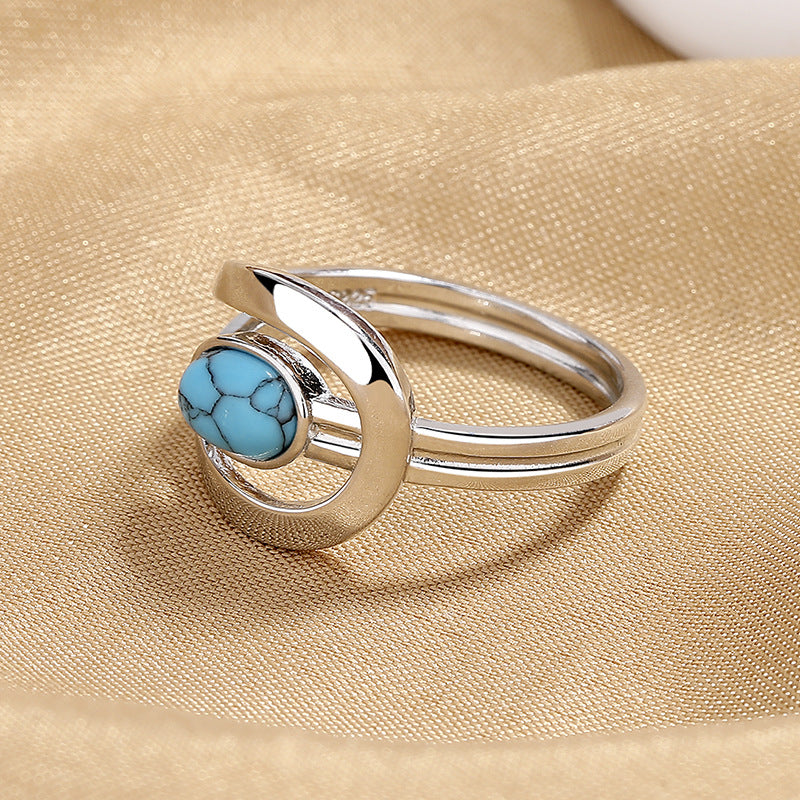Wholesale Vintage Geometric Copper Turquoise Ring Women' s Fashion Jewelry Gift